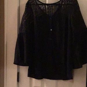 BLACK COTTON PEASANT BLOUSE- BUTTON UP